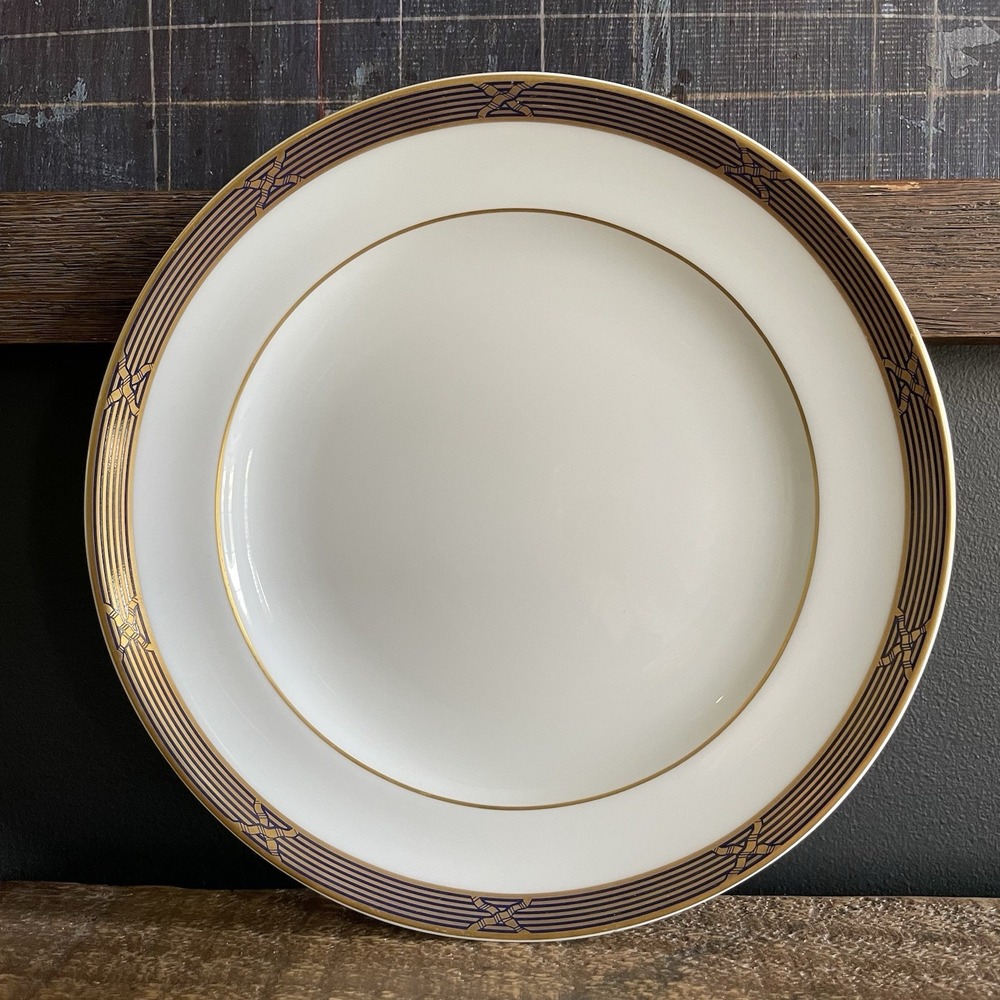 Rare VISTA ALEGRE Steteais 8.5" Salad Dessert Plate Gold Black Band Portugal